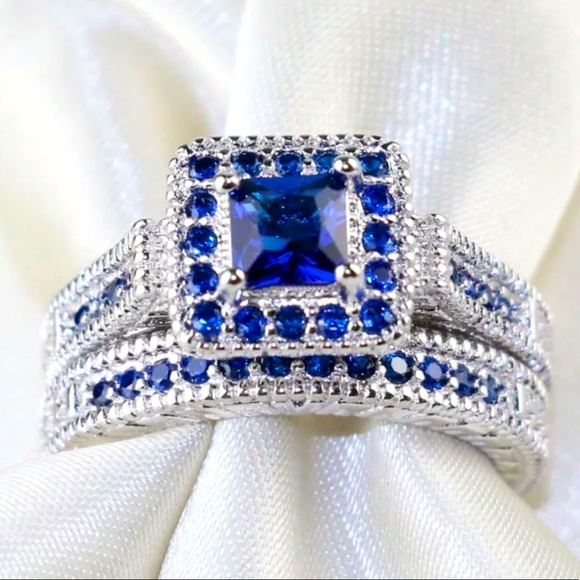 Jewelry - 💙 Luxury Silver & Blue Diamond Ring Set Duo 💙